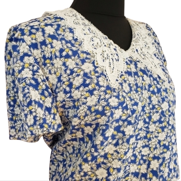 Vintage 70s Starlo Womens Blue Floral Lace Long‎ Maxi Dress sz 9/10 Cottagecore - Picture 4 of 14